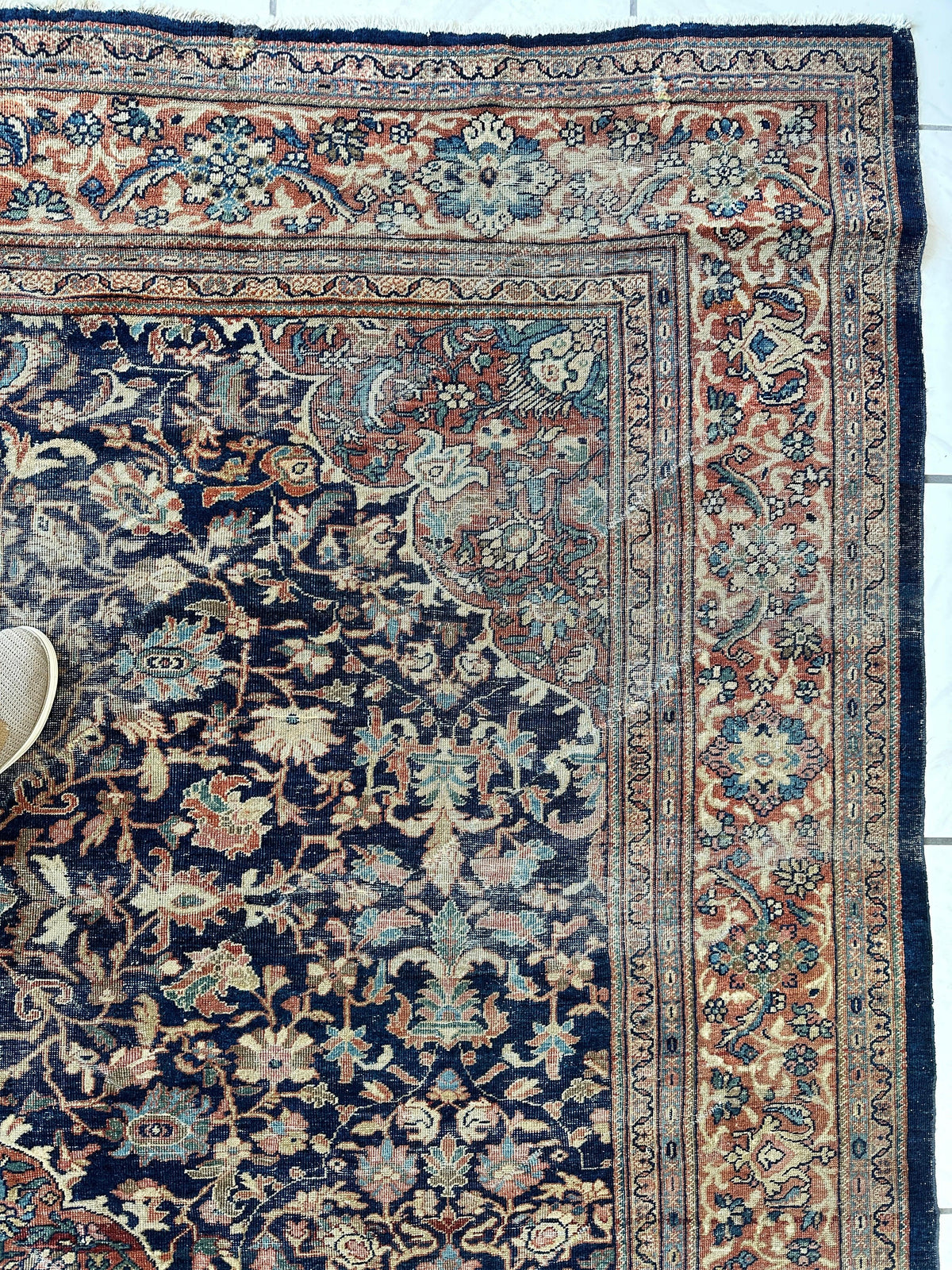 Antique Persian Mahal Rug 8x12 | Navy, Rust & Light Blue | Hand-Knotted Wool - Rugistan, view 7