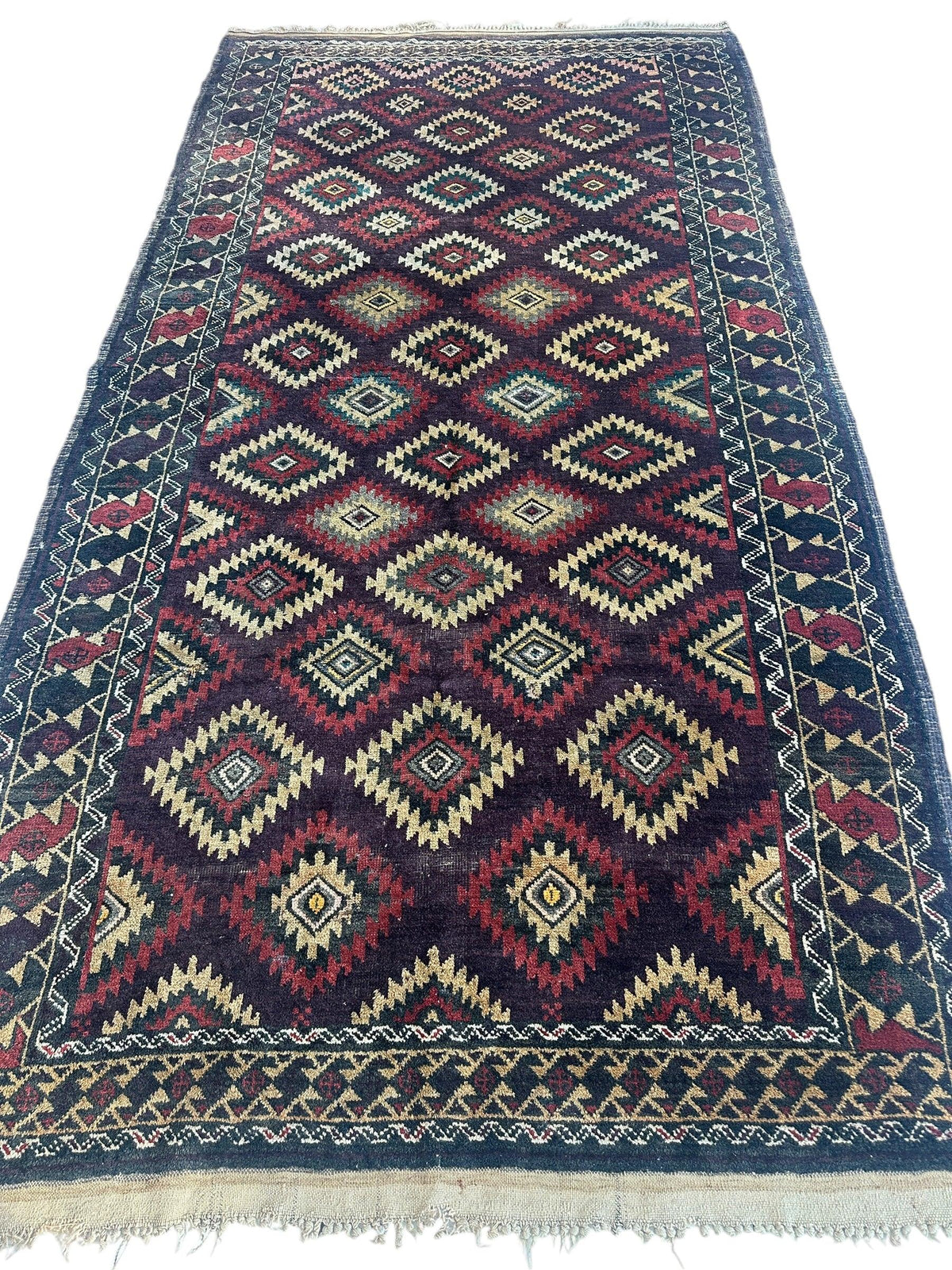 Antique Afghan Baluch Rug 4x9 | Navy, Burgundy & Ivory | Hand-Knotted Wool - Rugistan, view 3