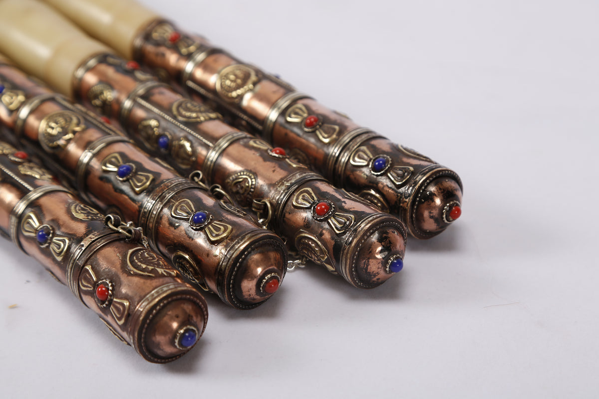 Copper Tibetan style Calligraphy Brush with cap