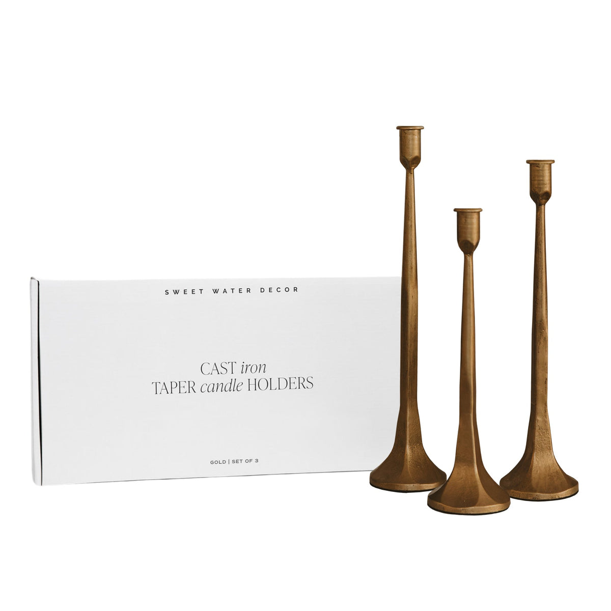 Gold Cast Iron Taper Candle Holders - Sweet Water Decor, view 5