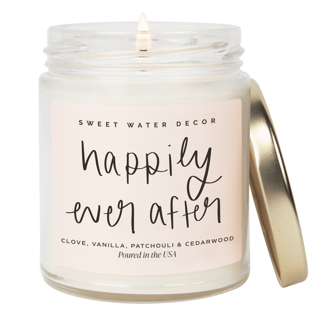 Happily Ever After Soy Candle - Clear Jar - 9 oz (Palo Santo Patchouli) - Sweet Water Decor