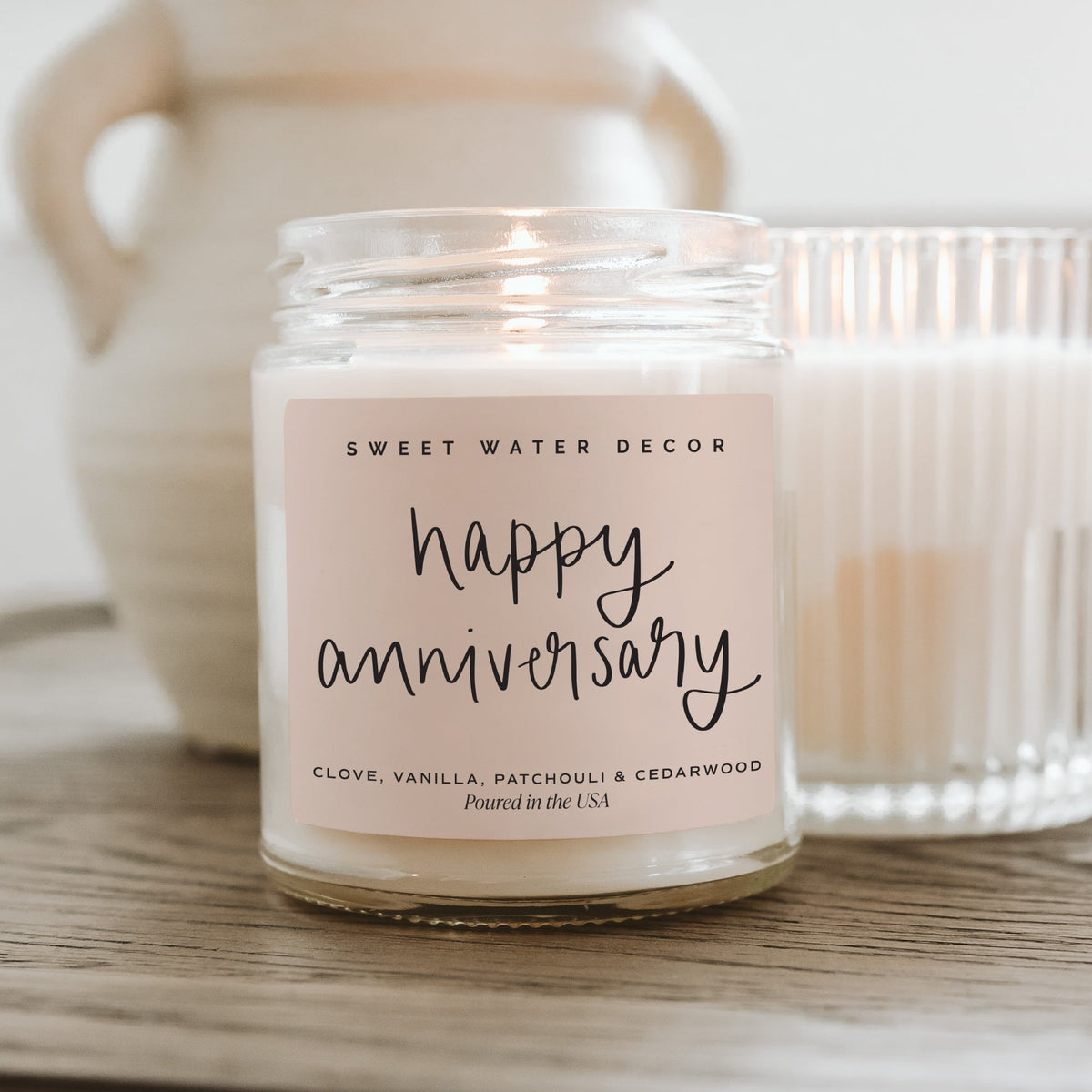 Happy Anniversary Soy Candle - Clear Jar - 9 oz (Palo Santo Patchouli) - Sweet Water Decor, view 2