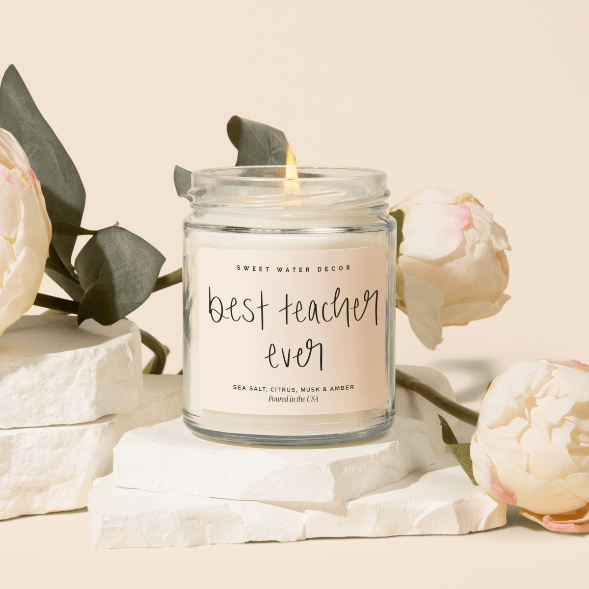 Best Teacher Ever Soy Candle - Clear Jar - 9 oz (Salt and Sea) - Sweet Water Decor, view 4
