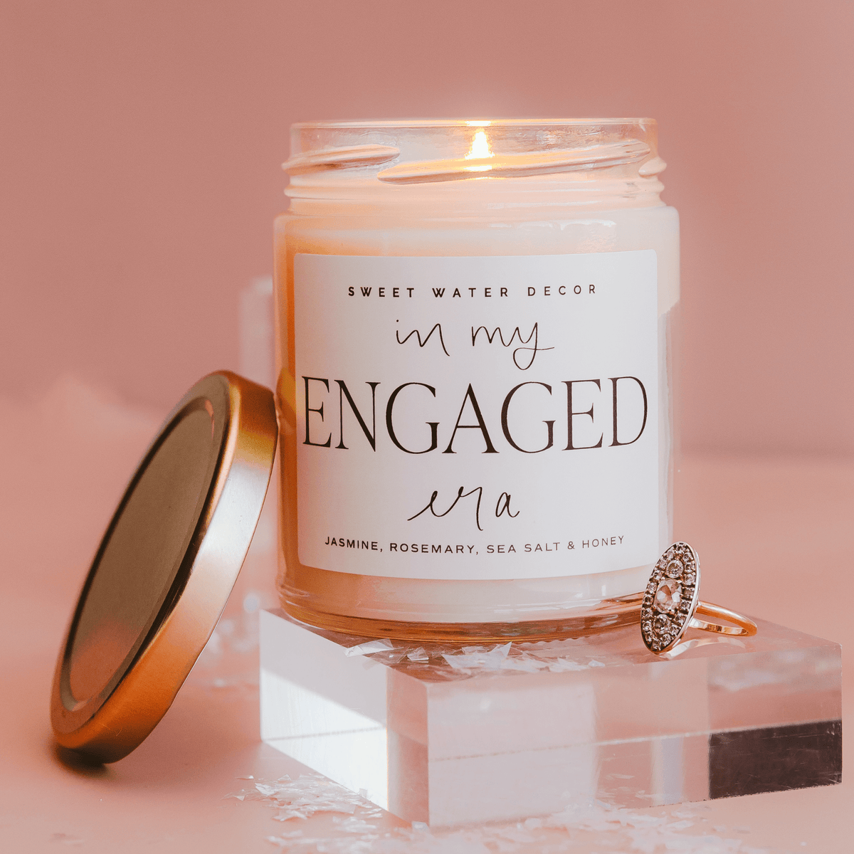 In My Engaged Era Soy Candle - Clear Jar - 9 oz (Wildflowers and Salt) - Sweet Water Decor, view 2