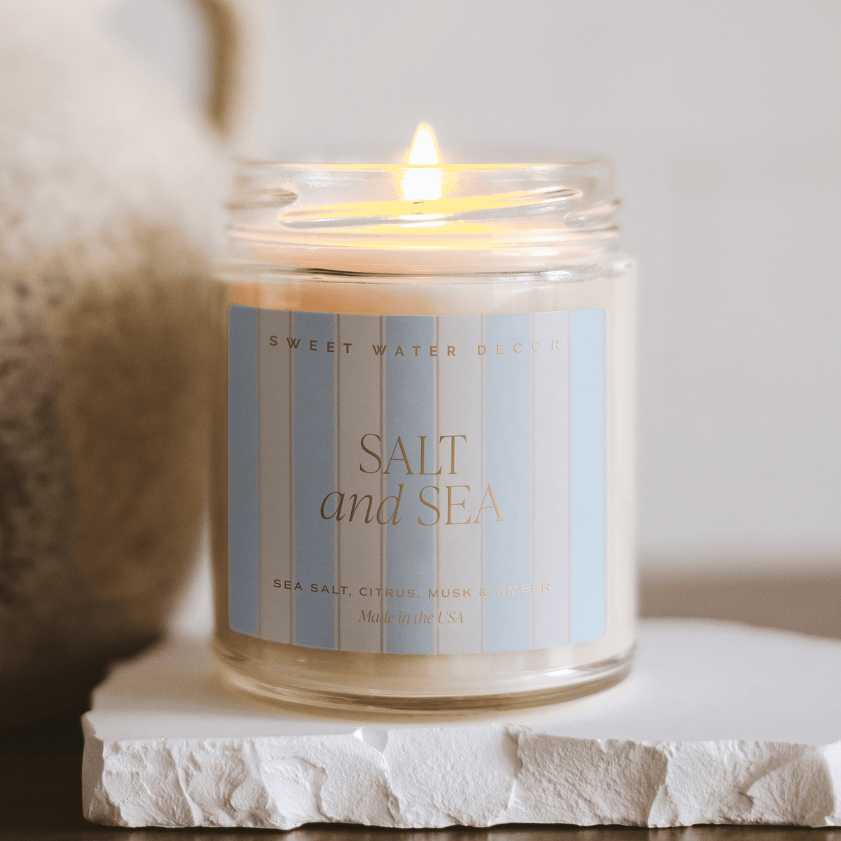 Salt and Sea Soy Patterned Candle - Clear Jar - 9 oz - Sweet Water Decor, view 2
