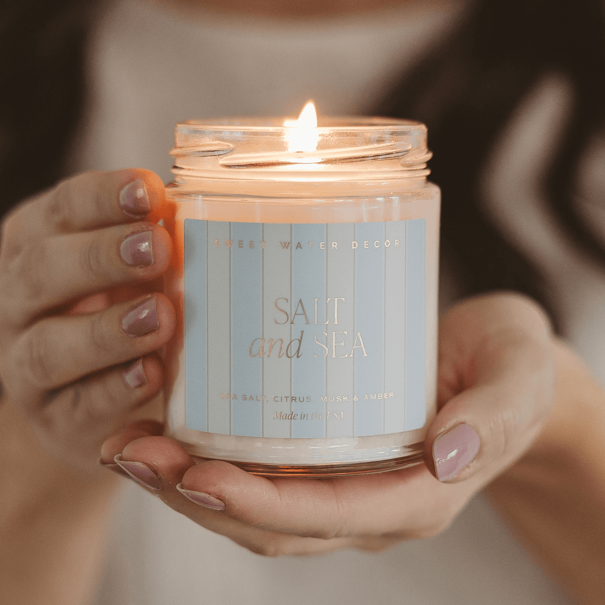 Salt and Sea Soy Patterned Candle - Clear Jar - 9 oz - Sweet Water Decor, view 3