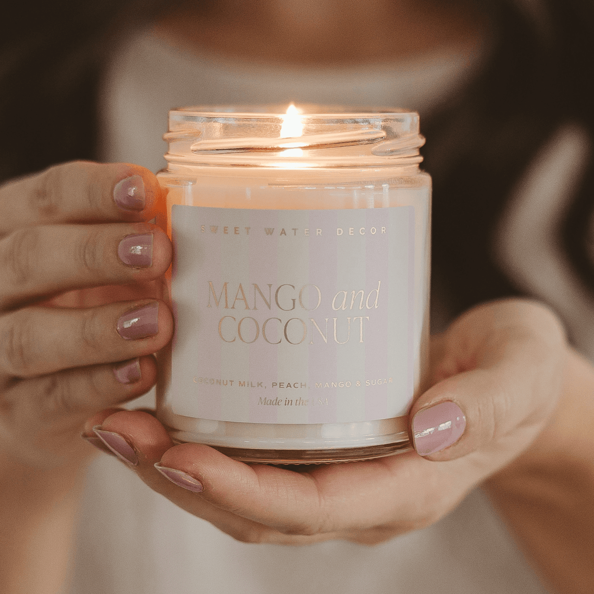Mango and Coconut Soy Patterned Candle - Clear Jar - 9 oz - Sweet Water Decor, view 2