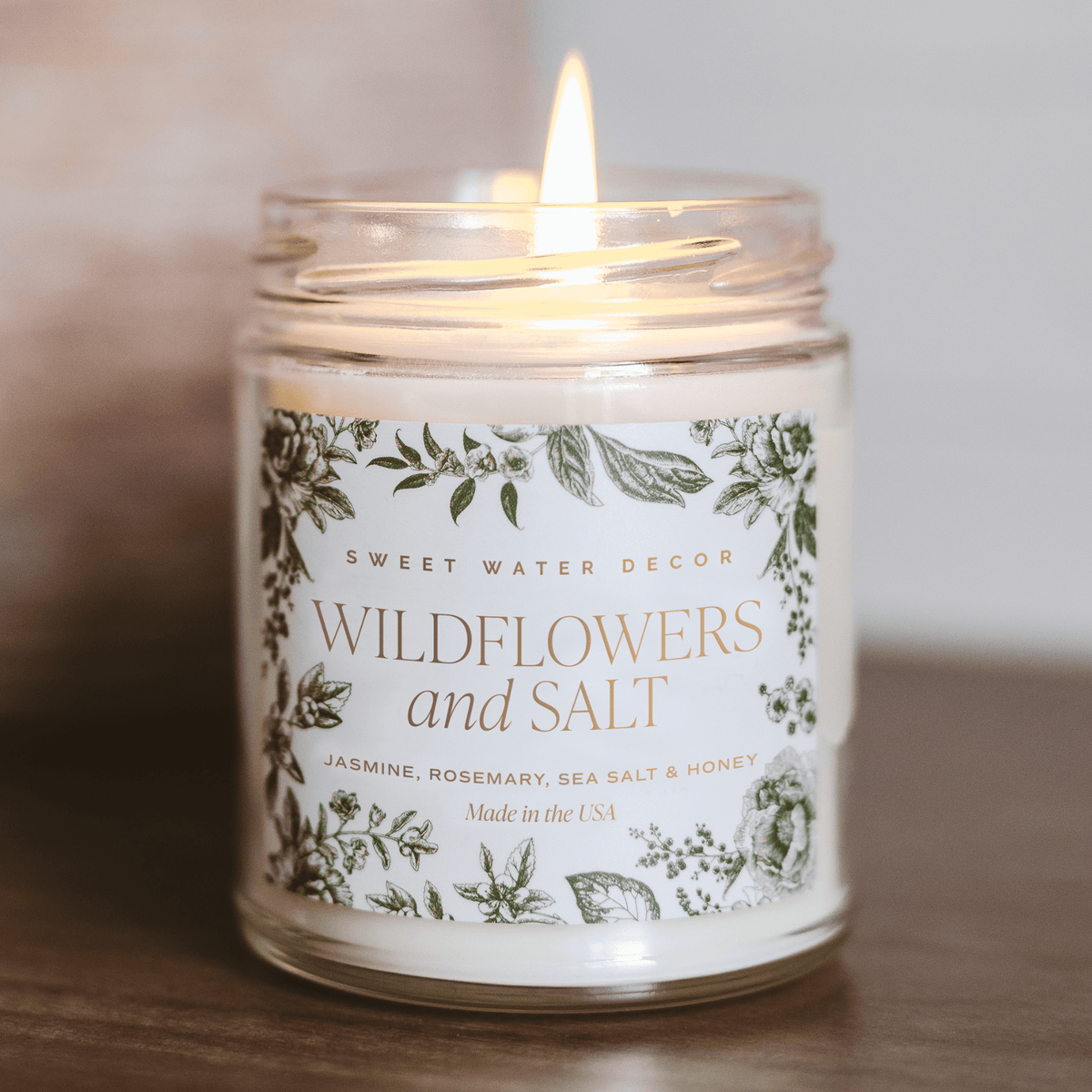 Wildflowers and Salt Soy Patterned Candle - Clear Jar - 9 oz - Sweet Water Decor, view 2