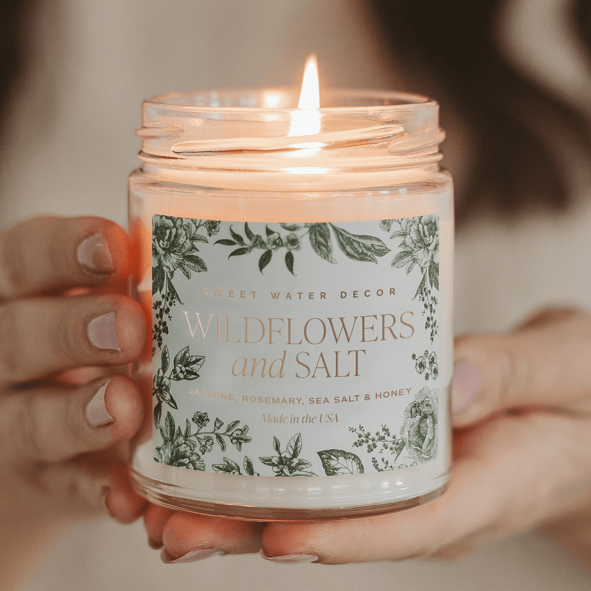 Wildflowers and Salt Soy Patterned Candle - Clear Jar - 9 oz - Sweet Water Decor, view 3