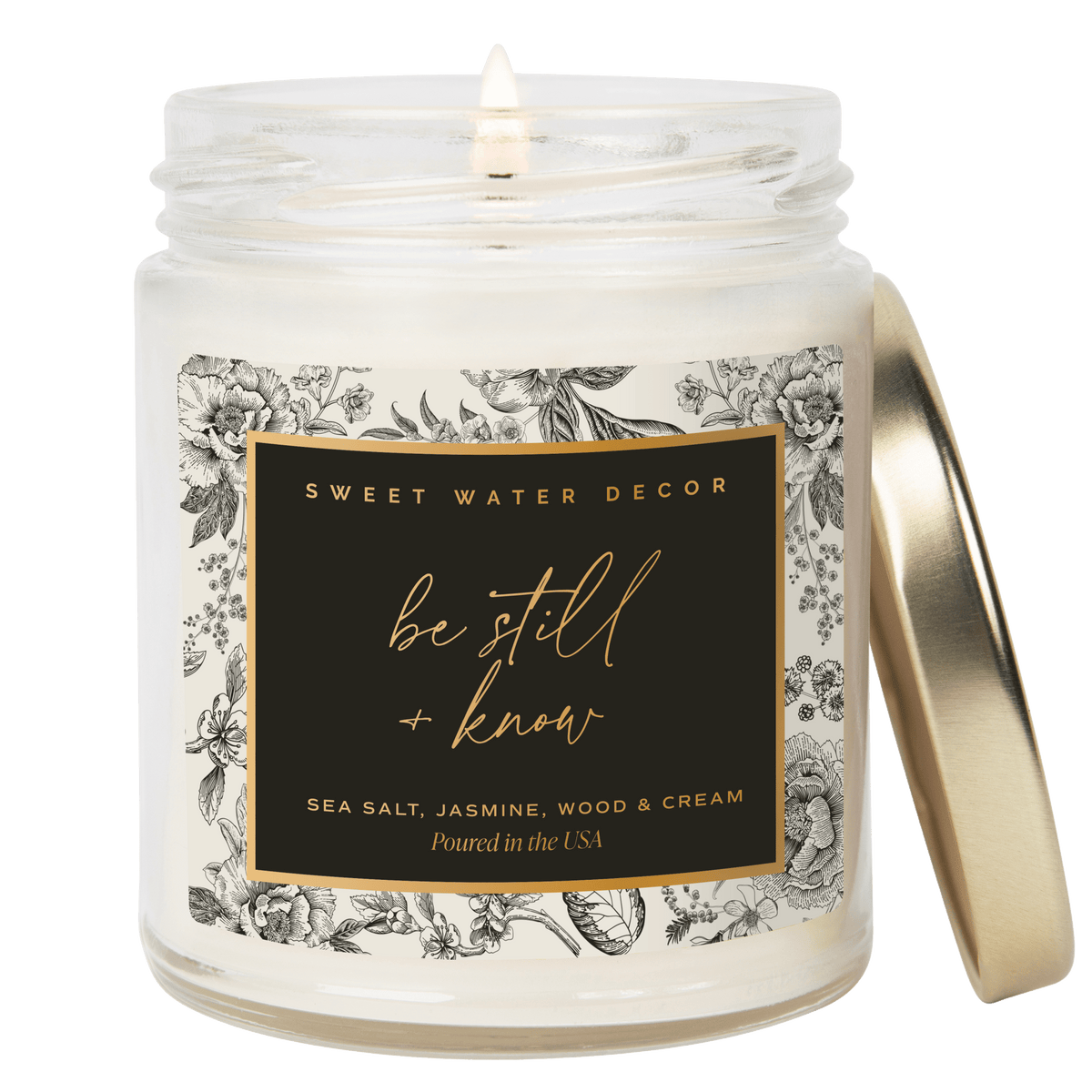 Be Still and Know Soy Candle - Clear Patterned Jar - 9 oz - Sweet Water Decor