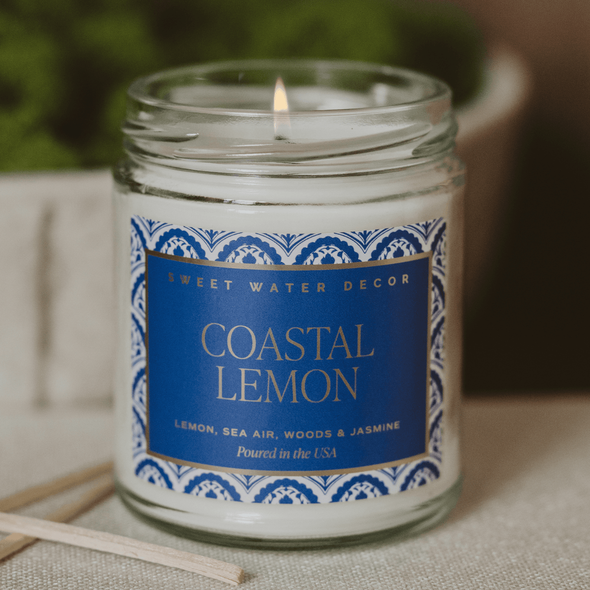 Coastal Lemon Soy Candle - Clear Patterned Jar - 9 oz - Sweet Water Decor, view 2