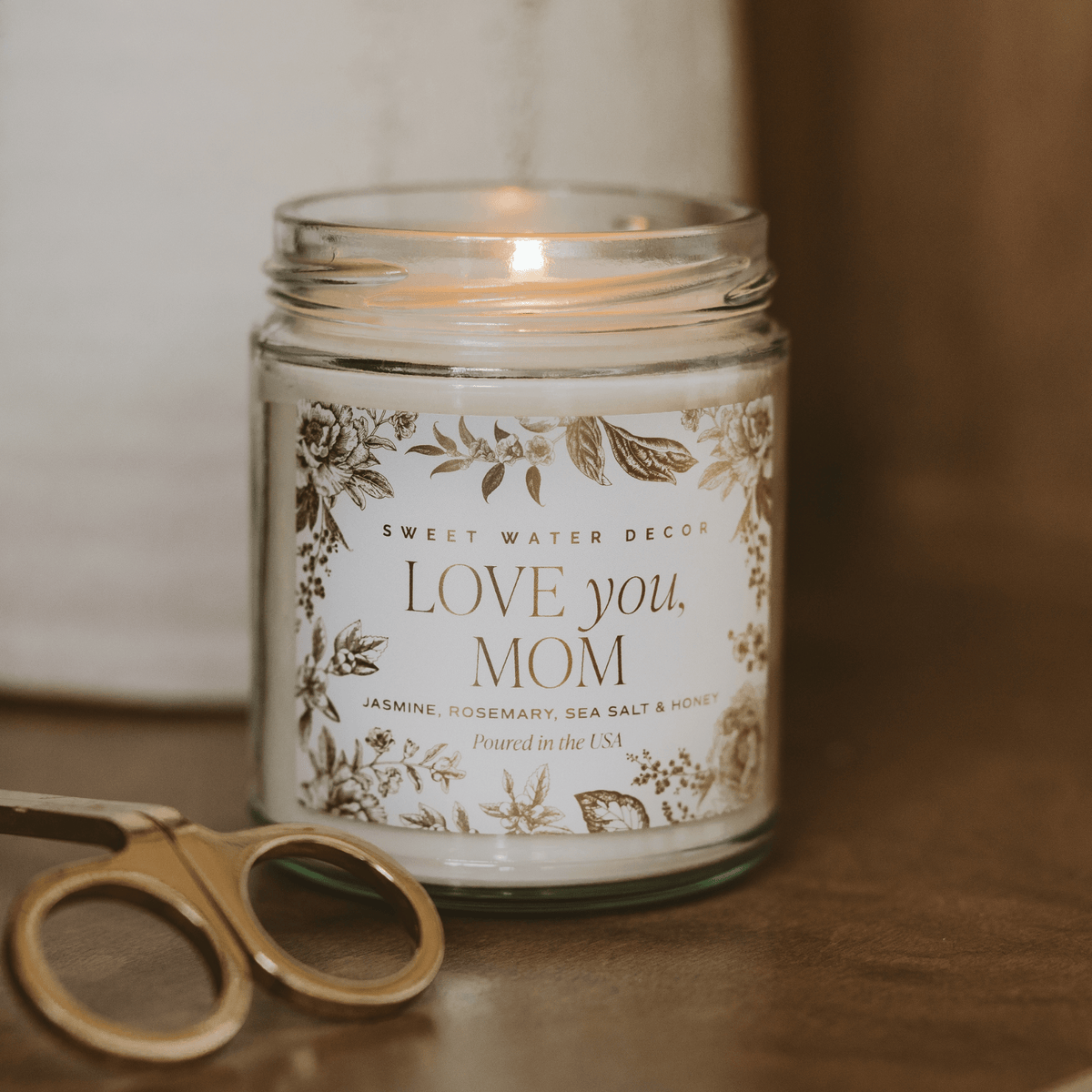 Love You, Mom Soy Candle - Clear Patterned Jar - 9 oz - Sweet Water Decor, view 2