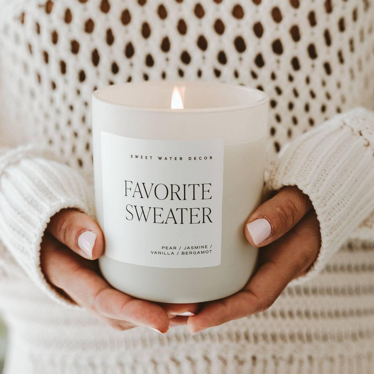 Favorite Sweater Soy Candle - Tan Matte Jar - 15 oz (Cashmere and Vanilla) - Sweet Water Decor, view 2