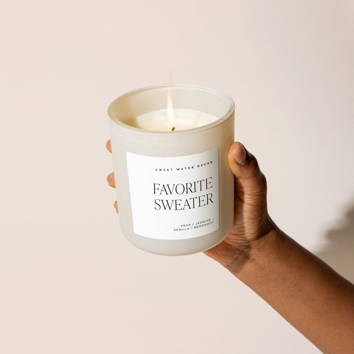 Favorite Sweater Soy Candle - Tan Matte Jar - 15 oz (Cashmere and Vanilla) - Sweet Water Decor, view 4