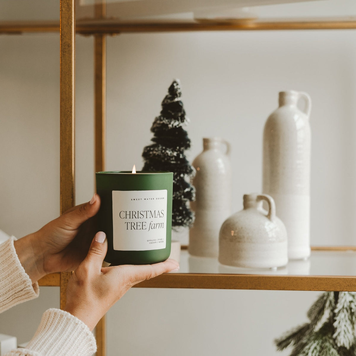 Christmas Tree Farm Soy Candle - Green Matte Jar - 15 oz - Sweet Water Decor, view 4