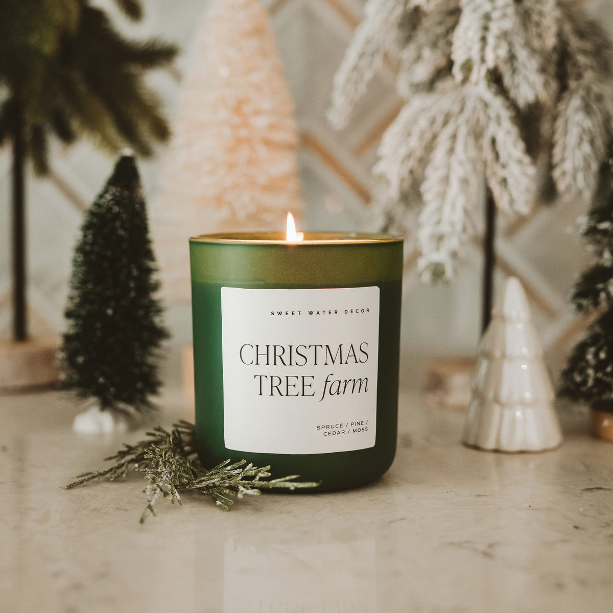 Christmas Tree Farm Soy Candle - Green Matte Jar - 15 oz - Sweet Water Decor, view 2