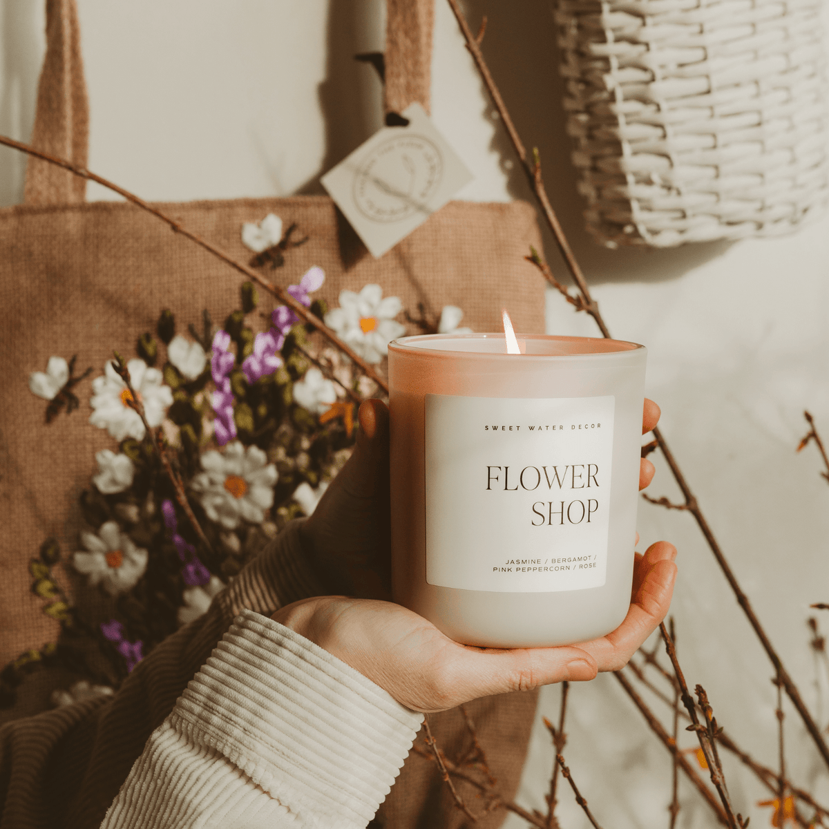 Flower Shop Soy Candle - Tan Matte Jar - 15 oz - Sweet Water Decor, view 4