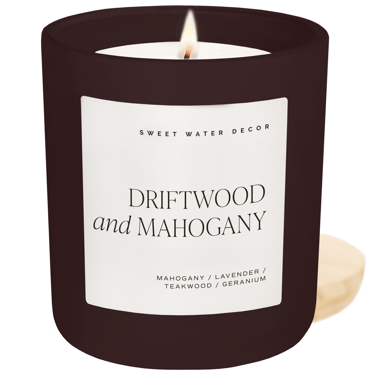 Driftwood and Mahogany Soy Candle - Brown Matte Jar - 15 oz - Sweet Water Decor