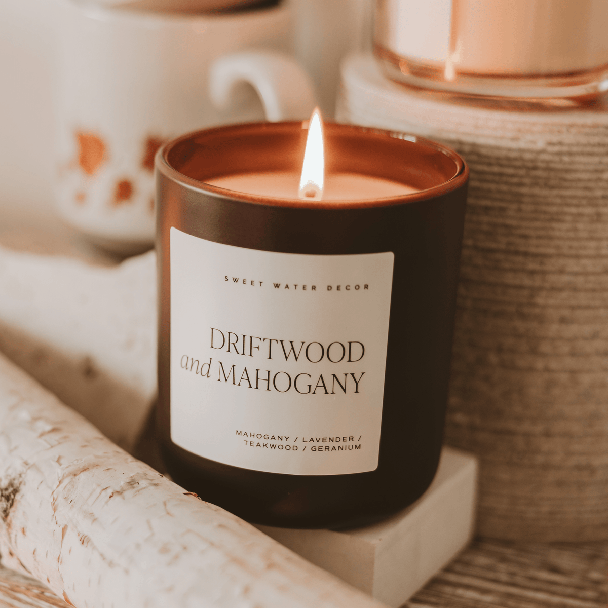 Driftwood and Mahogany Soy Candle - Brown Matte Jar - 15 oz - Sweet Water Decor, view 2