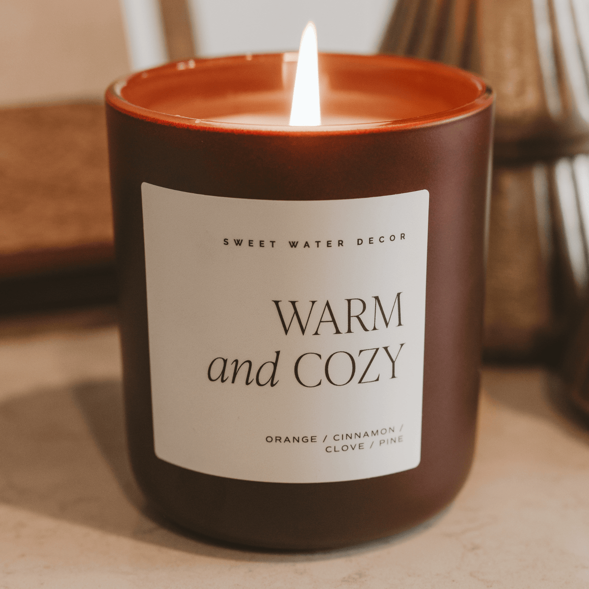 Warm and Cozy Soy Candle - Brown Matte Jar - 15 oz - Sweet Water Decor, view 2