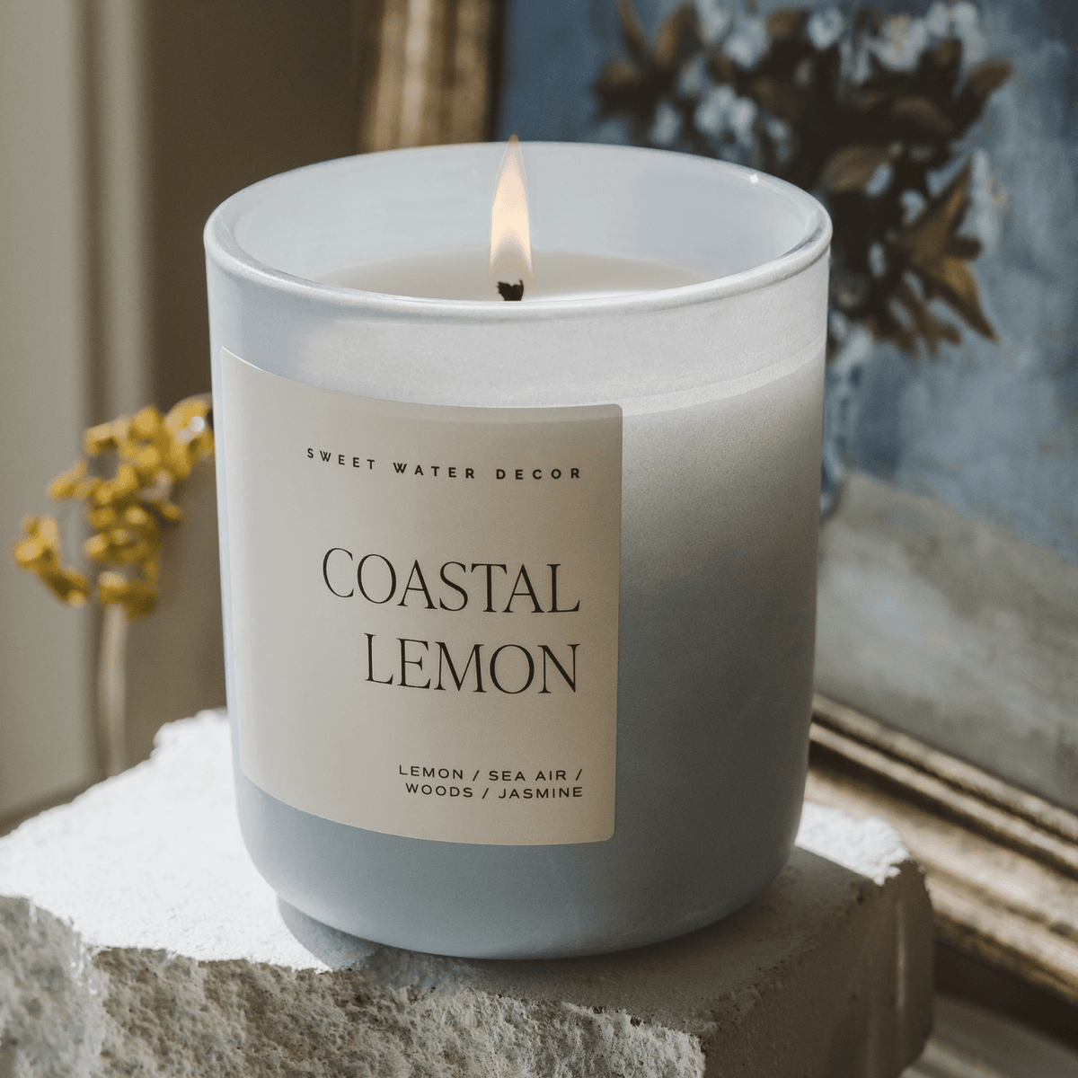 Coastal Lemon Soy Candle - Blue Matte Jar - 15 oz - Sweet Water Decor, view 2