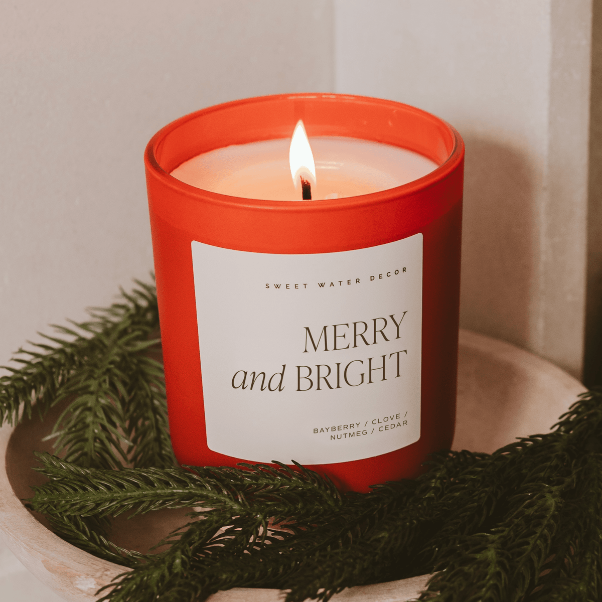 Merry and Bright Soy Candle - Red Matte Jar - 15 oz - Sweet Water Decor, view 2