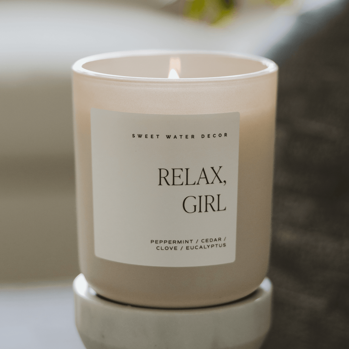 Relax Girl Soy Candle - Tan Matte Jar - 15 oz (Relaxation) - Sweet Water Decor, view 2