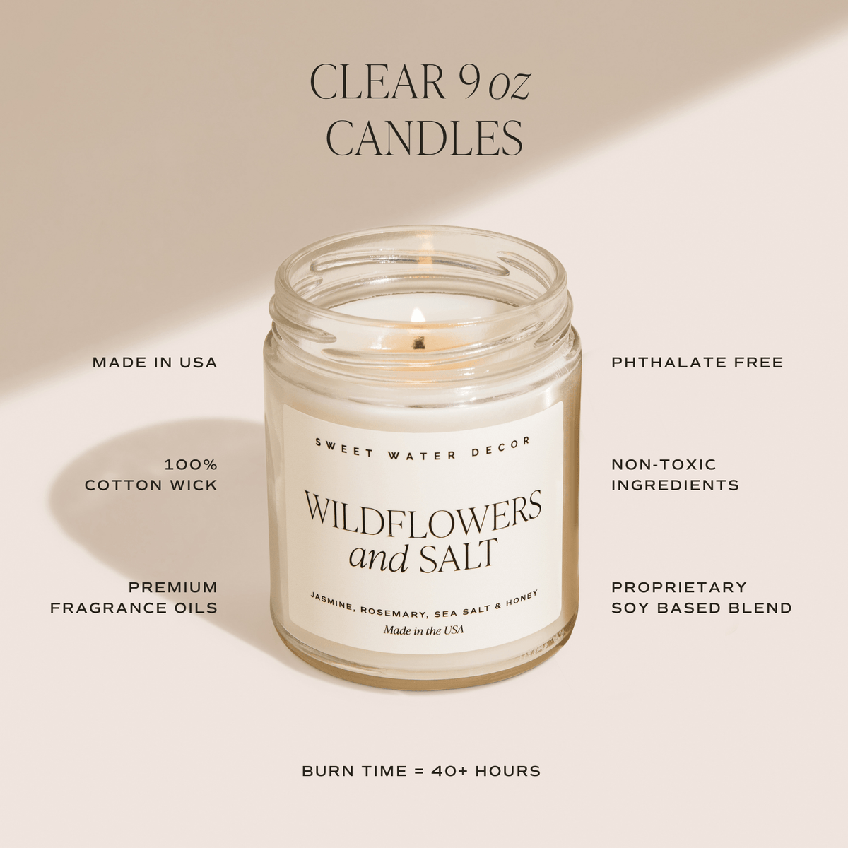 Coastal Lemon Soy Candle - Clear Jar - 9 oz - Sweet Water Decor, view 6
