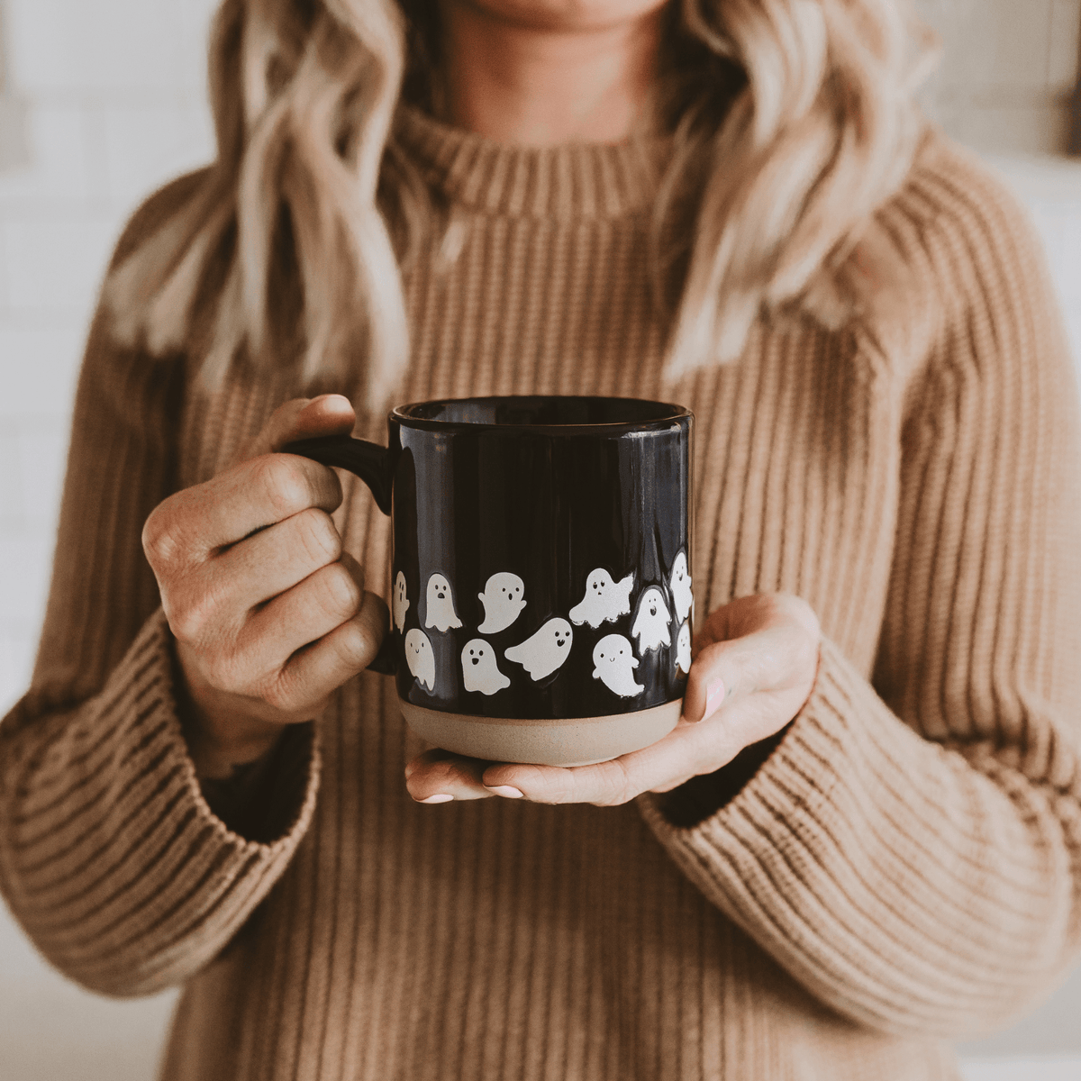 Ghosts 14 oz Black Stoneware Coffee Mug - Sweet Water Decor, view 3