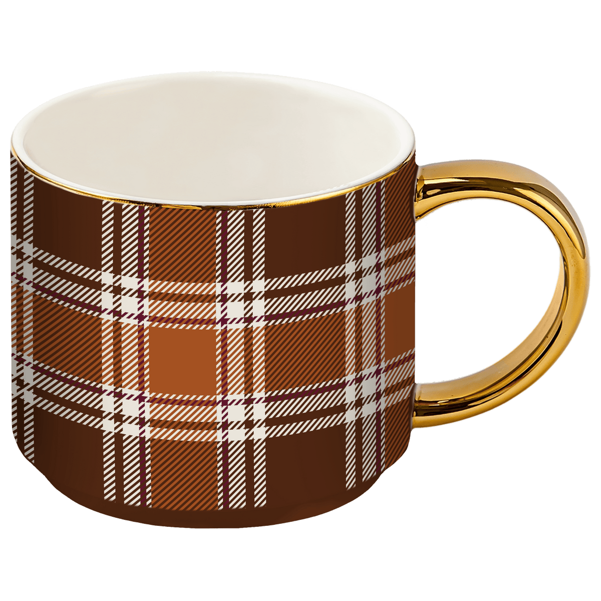 Brown Plaid 14 oz Gold Handle Coffee Mug - Sweet Water Decor