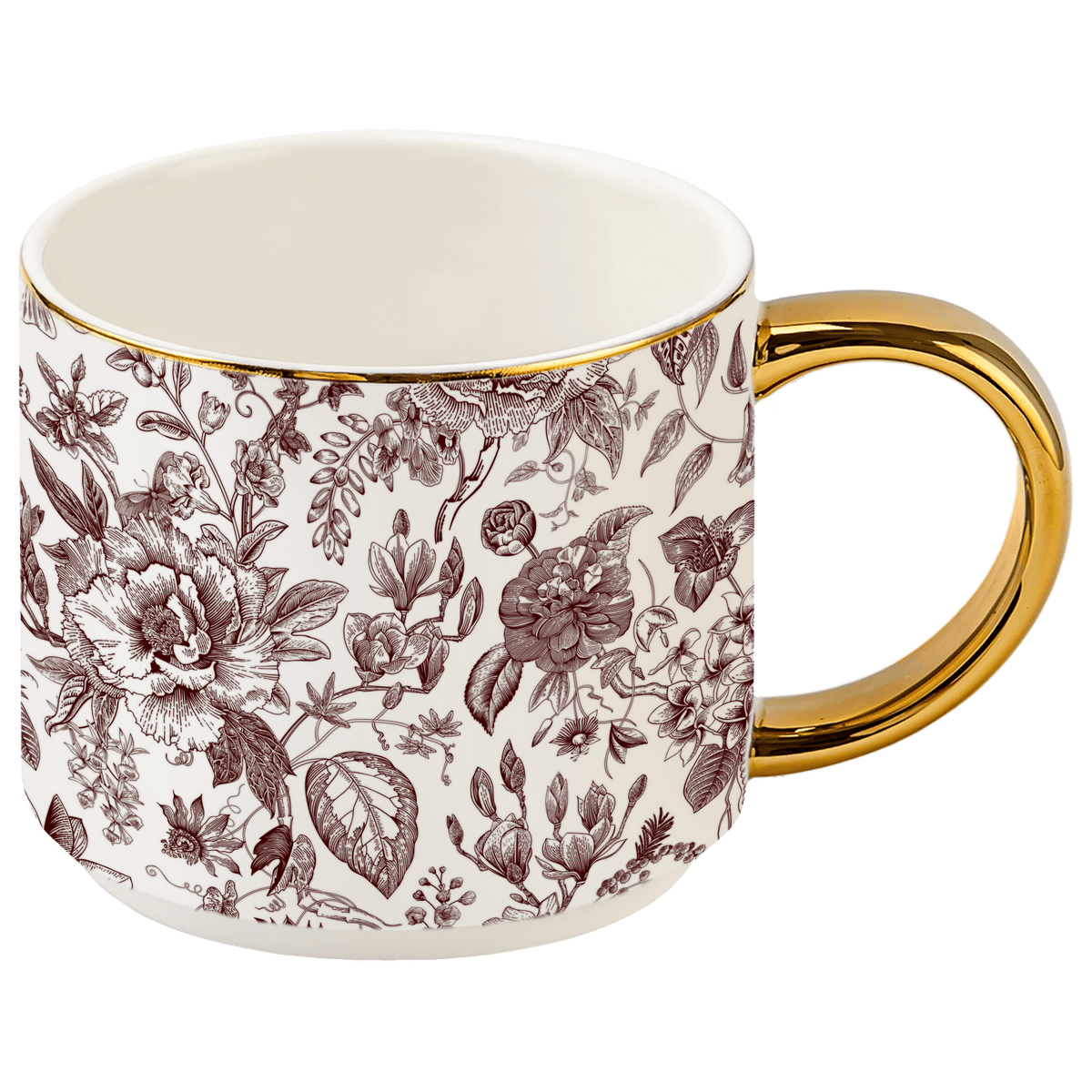 Brown Delft 14 oz Gold Handle Coffee Mug - Sweet Water Decor
