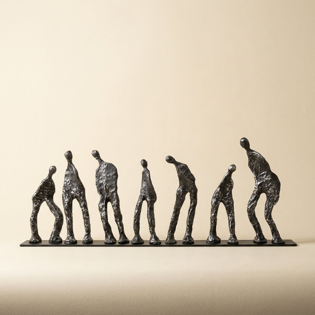 Abstract Human Figures Sculpture Black Cast Iron