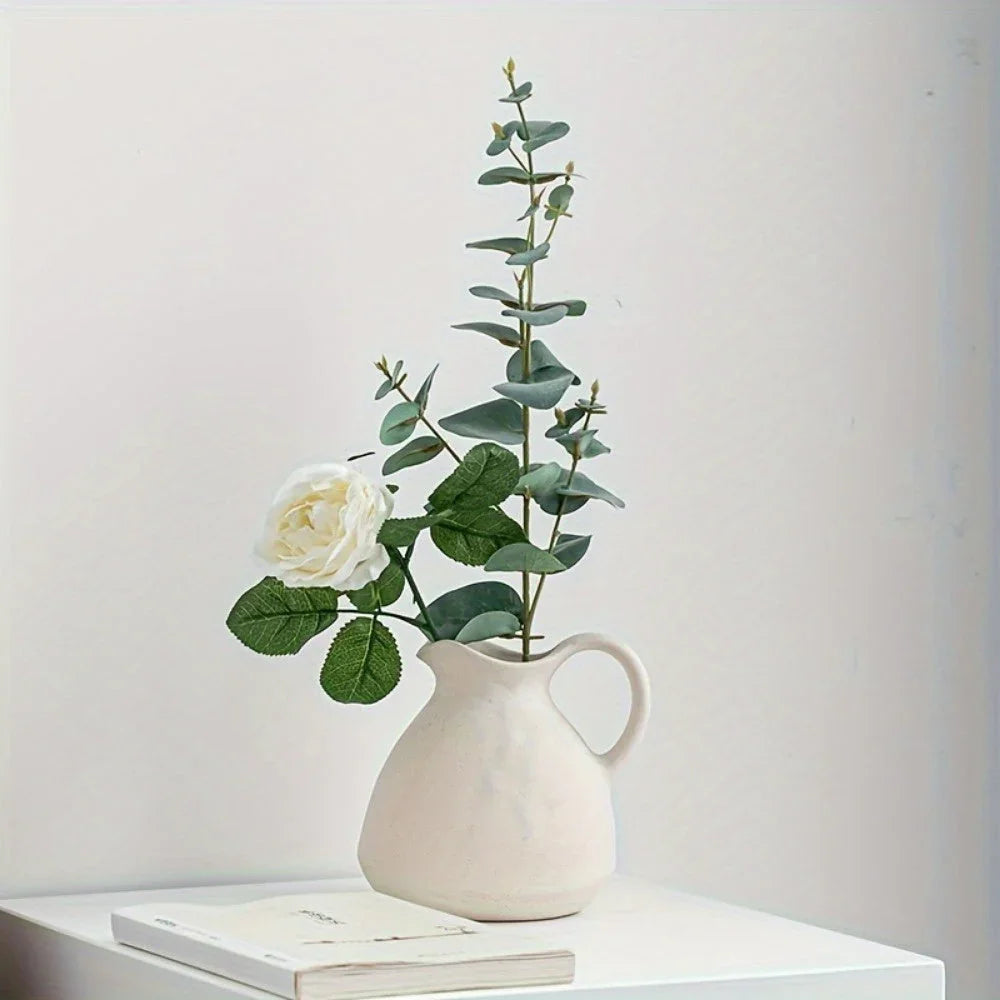 Ceramic Kettle Vase, Rustic White Cylinder Pottery with Handle — House of Avana, view 1 of 34
