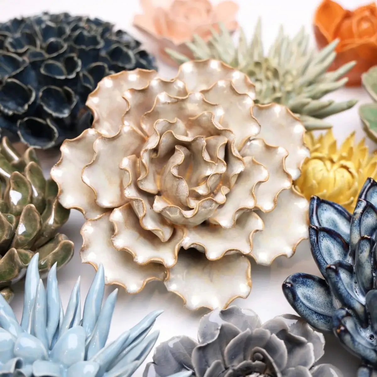 Ceramic Flower Wall Art Lettuce Pearl 6: Sea Lettuce Large Pearl - Source by Studio Skara, view 3