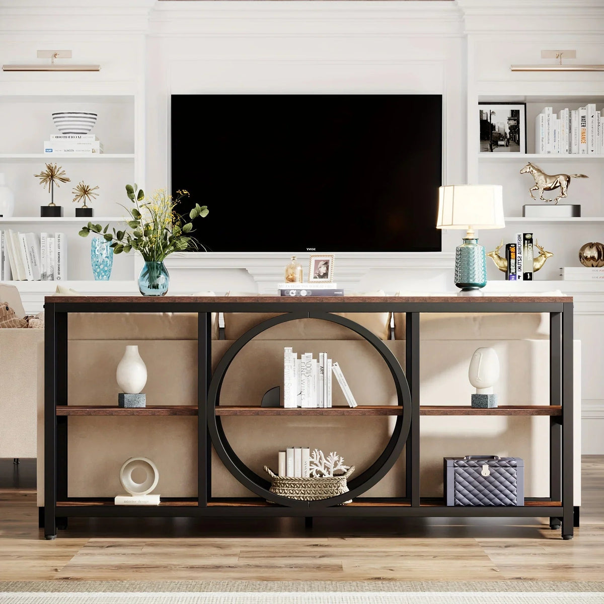 Console Table - 3 Tier Wood Metal Long — House of Avana, view 4 of 14