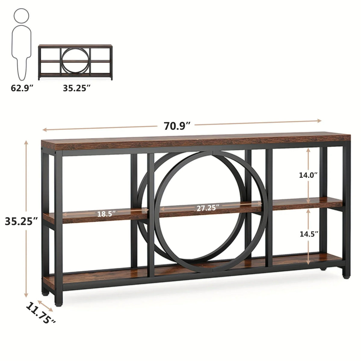 Console Table - 3 Tier Wood Metal Long — House of Avana, view 12 of 14
