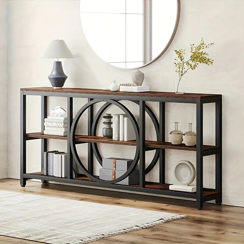 Console Table - 3 Tier Wood Metal Long — House of Avana, view 1 of 14