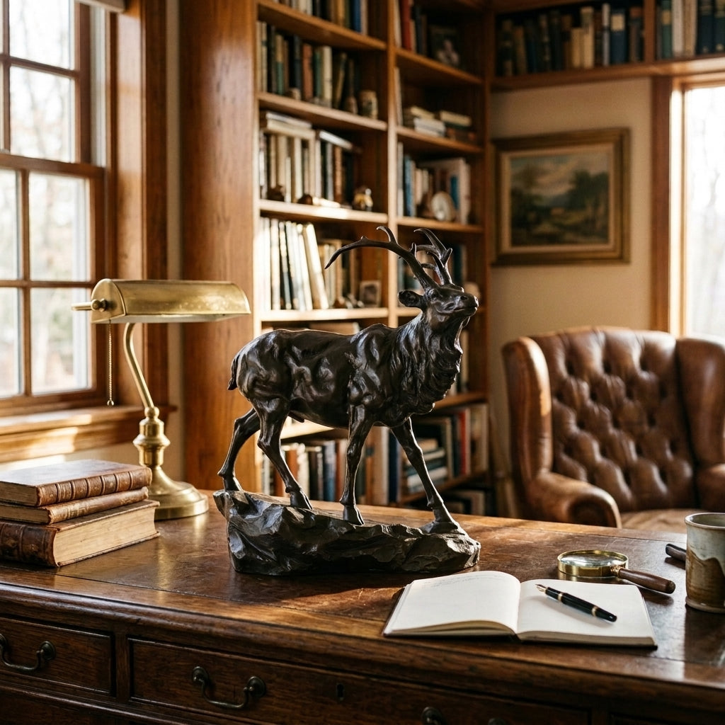 Bronze Deer Buck Decorative Sculpture for Living Room Tabletop Decor