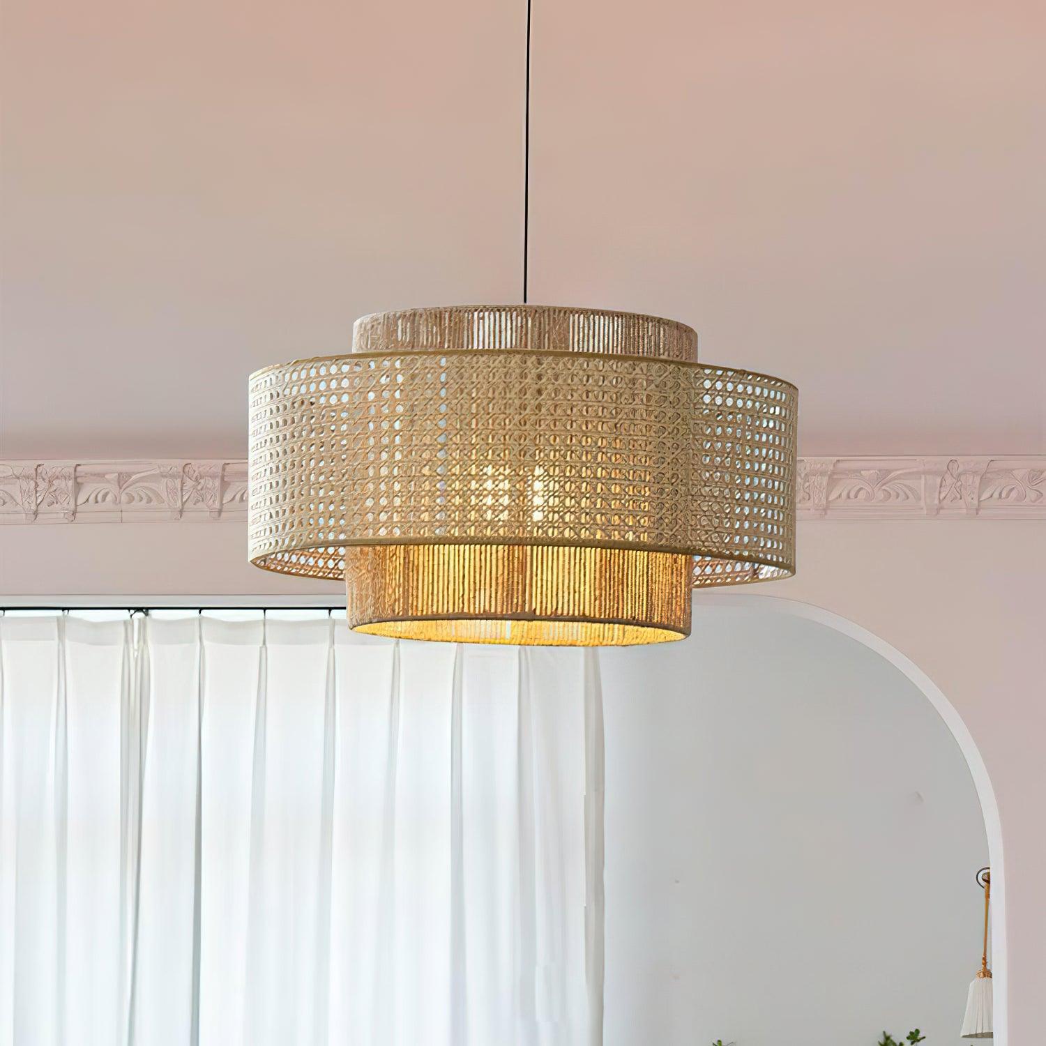 Cross Rattan Pendant Lamp 15.7"