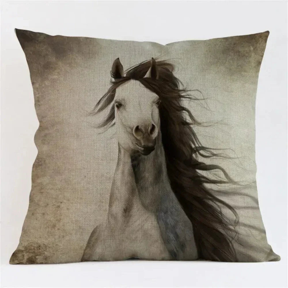 Cushion Cover - Decorative Horse Print Beige