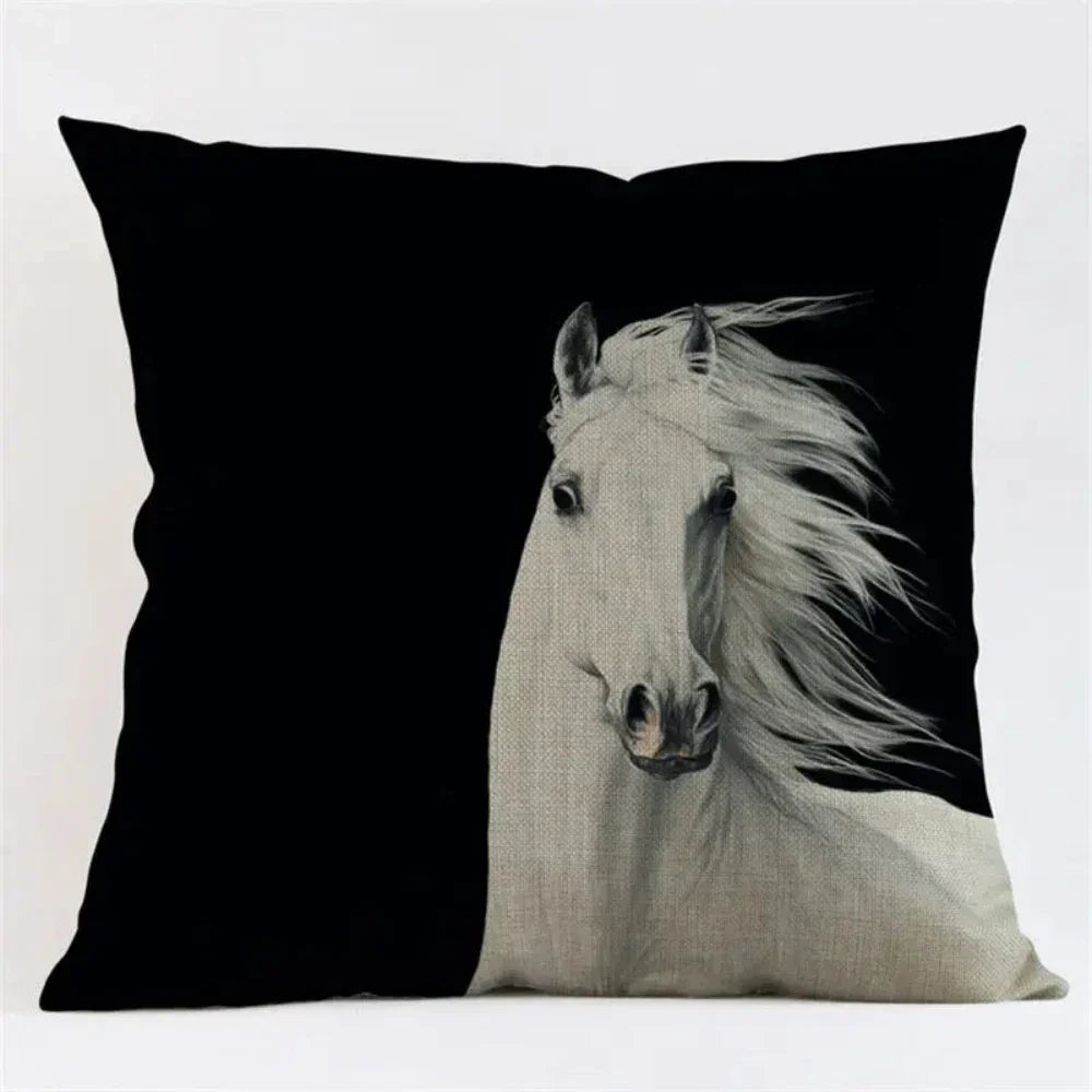 Cushion Cover - Decorative Horse Print Beige
