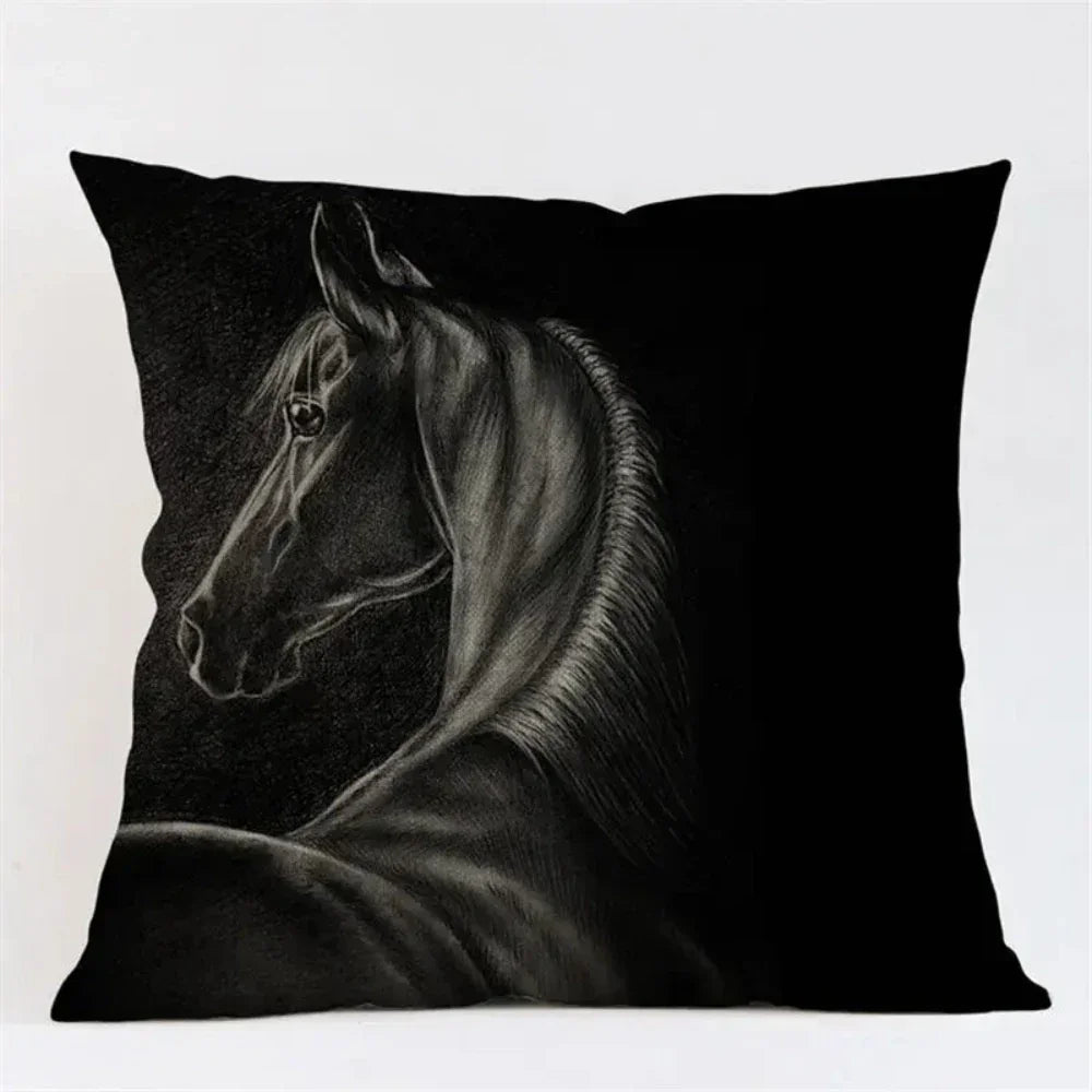 Cushion Cover - Decorative Horse Print Beige