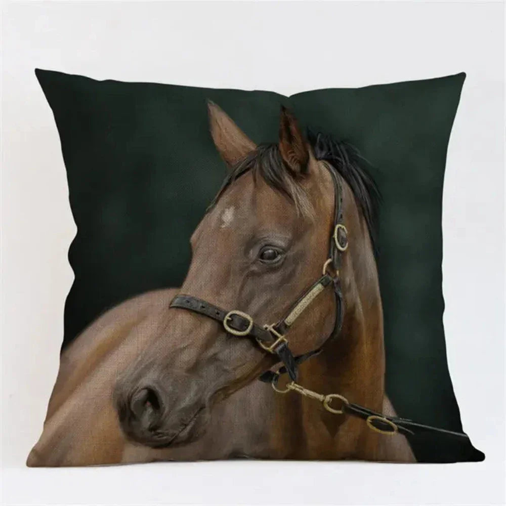 Cushion Cover - Decorative Horse Print Beige