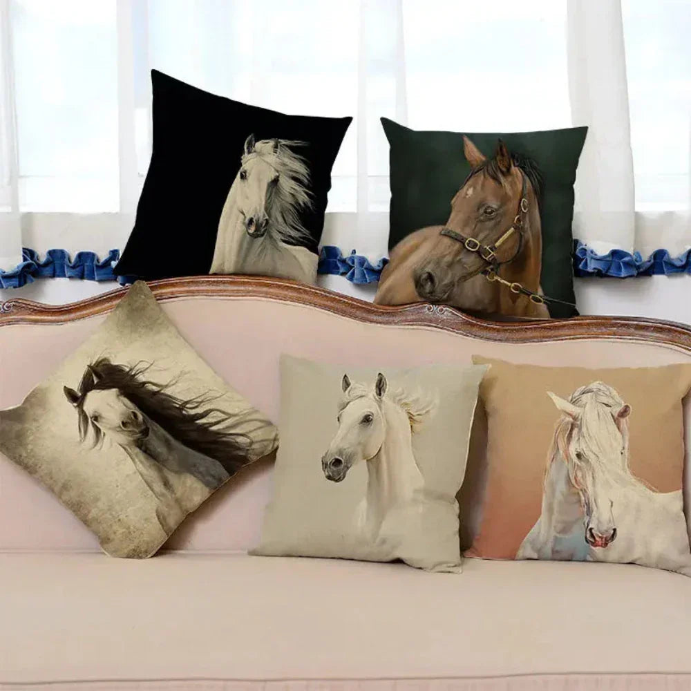 Cushion Cover - Decorative Horse Print Beige