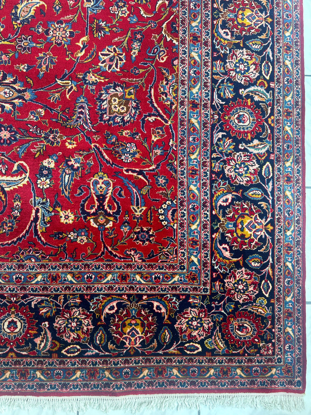 Persian Kashan Rug 10x14 | Red, Navy & Ivory | Hand-Knotted Wool - Rugistan, view 11