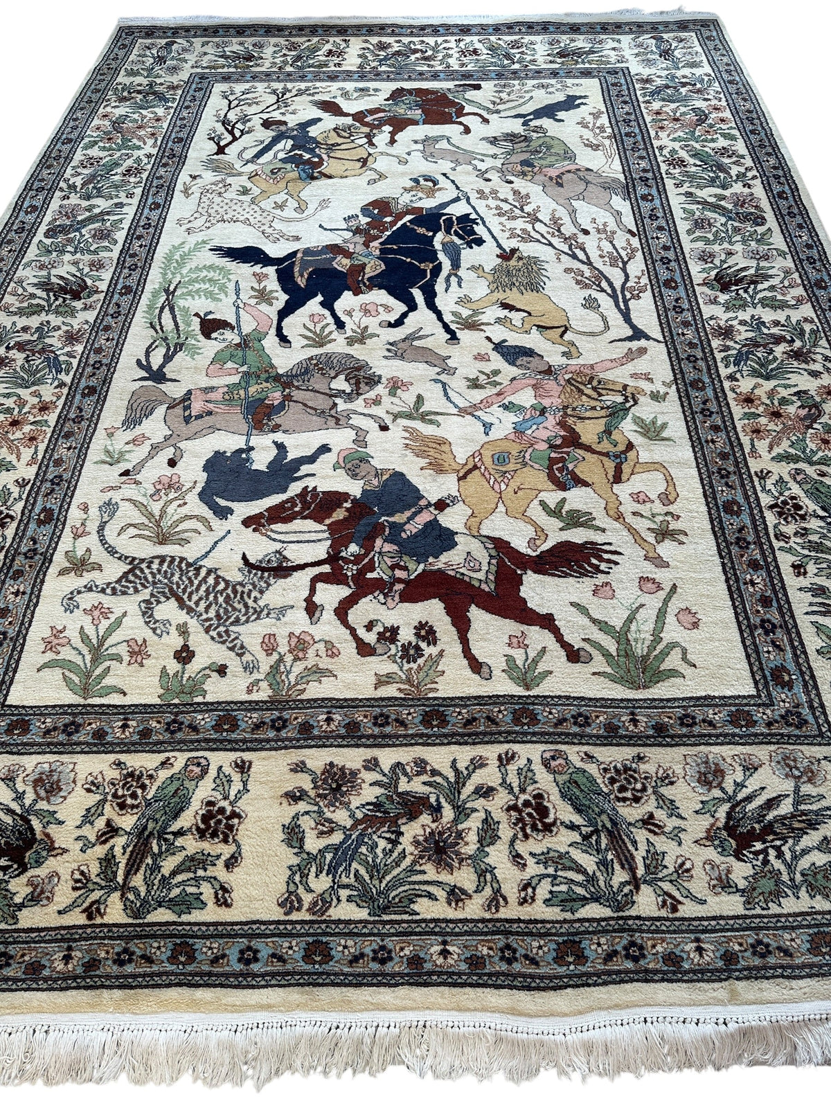 Vintage Pakistani Rug 8x11 | Ivory, Gray & Navy | Hand-Knotted Wool - Rugistan, view 2