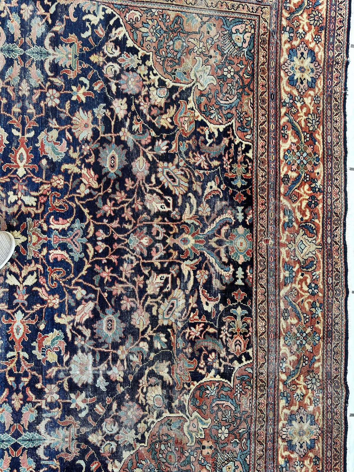 Antique Persian Mahal Rug 8x12 | Navy, Rust & Light Blue | Hand-Knotted Wool - Rugistan, view 10