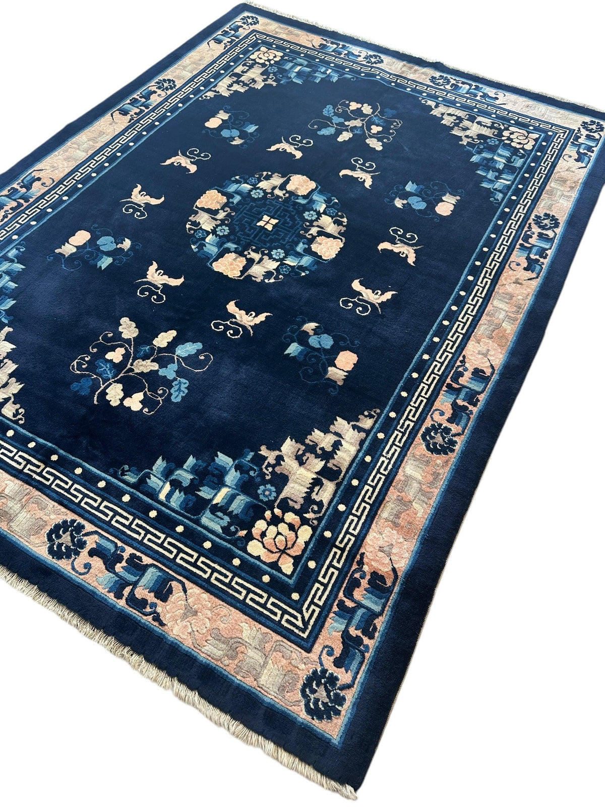 Antique Chinese Rug 6x8 | Navy, Beige & Ivory | Hand-Knotted Wool - Rugistan, view 7