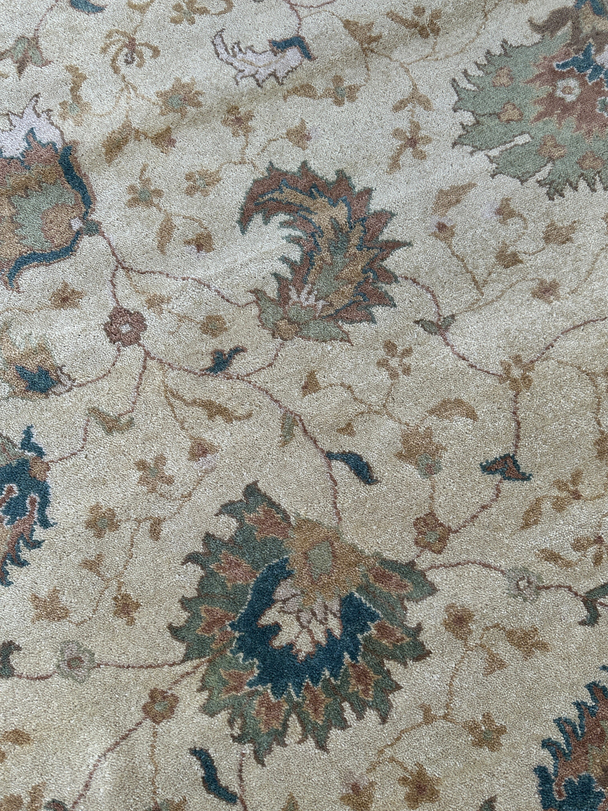 Indian Oushak Rug 8x10 | Beige, Ivory & Green | Hand-Knotted Wool - Rugistan, view 6