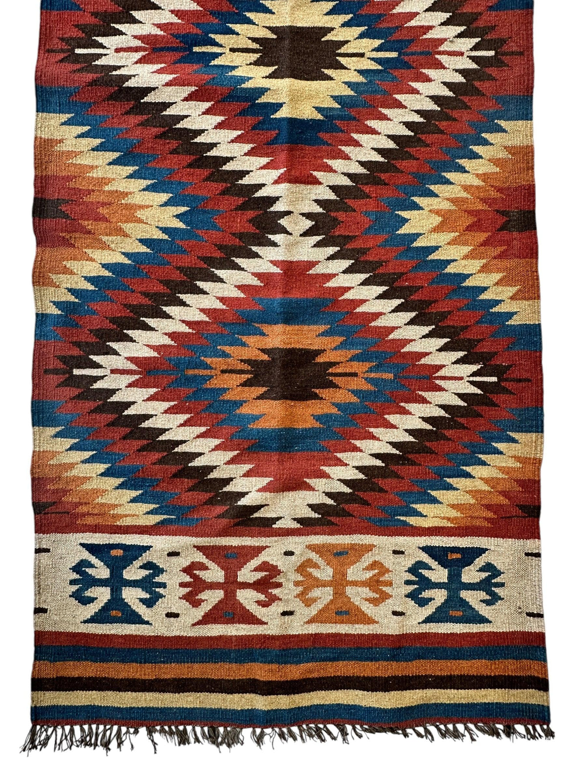 Vintage Afghan Kilim Runner 3x12 | Brown, Red & Ivory | Hand-Woven Wool Flatweave - Rugistan, view 7